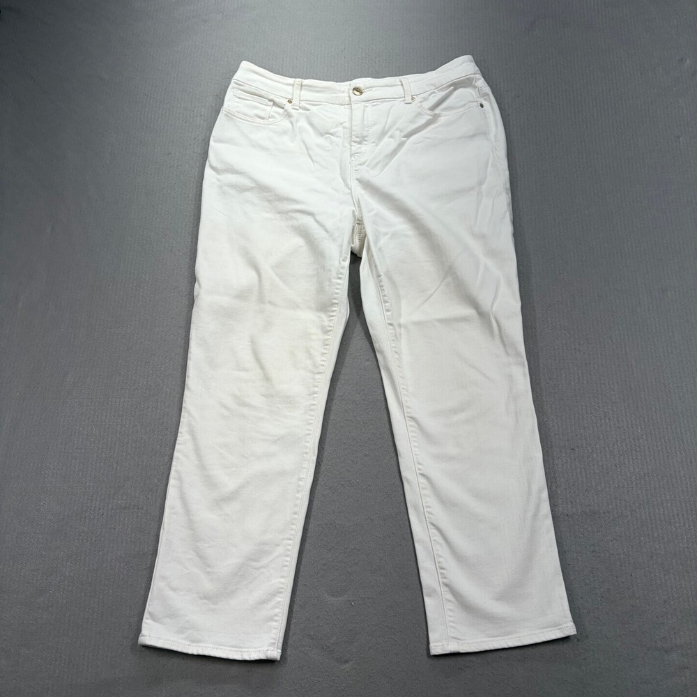 Chico's So Slimming Girlfriend Crop Jeans Womens 2 White Stretch‎ Denim Pants